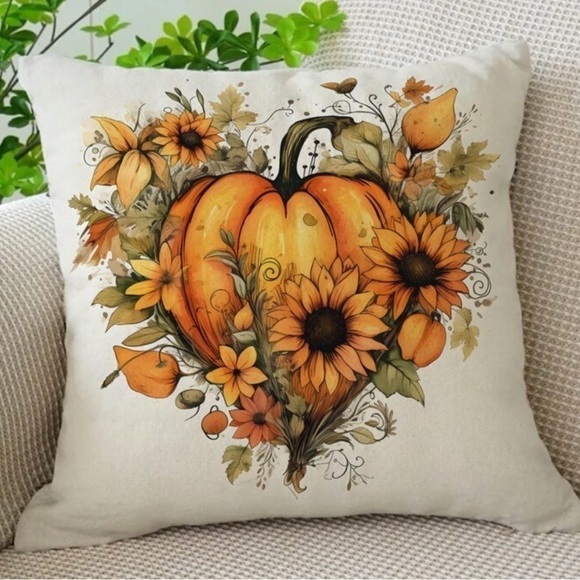 PUMPKIN FLORAL Pillow Cover - Picture 1 of 4